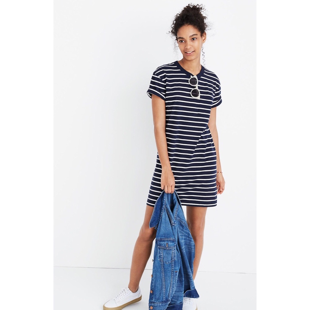Madewell Navy White Striped T-Shirt Cotton Dress